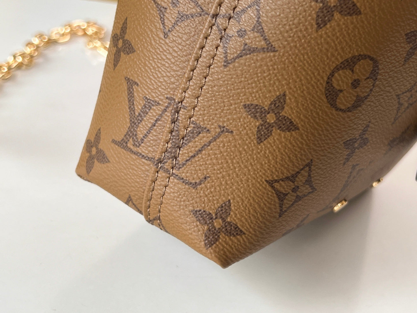 LV 25S ATLANTIS BB 17 IN CARAMEL BEIGE MONOGRAM COATED CANVAS LEATHER TRIM BLACK