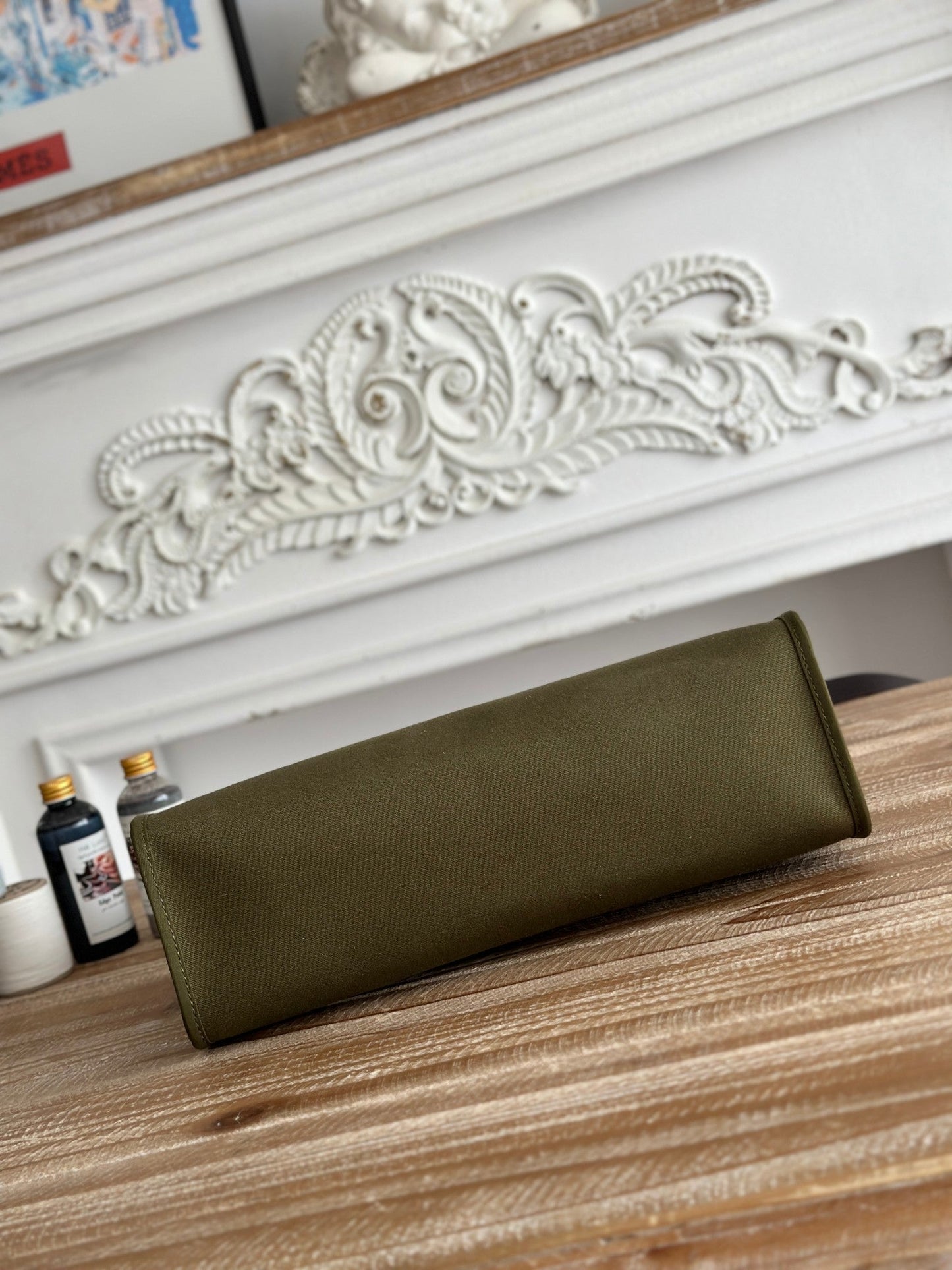 ZIP CABINE 31 BAG IN OLIVE GREEN CANVAS AND BLACK CALFSKIN