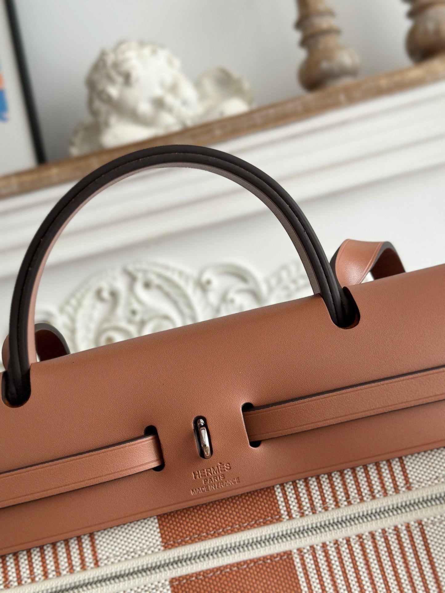 ZIP CABINE 31 BAG IN BRONZE BROWN MIX WHITE CANVAS AND CALFSKIN