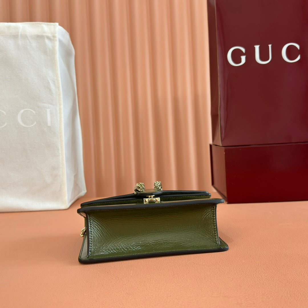GUCCI 25S DIONYSUS WALLET ON CHAIN 17 IN GREEN GLOSSY CALFSKIN