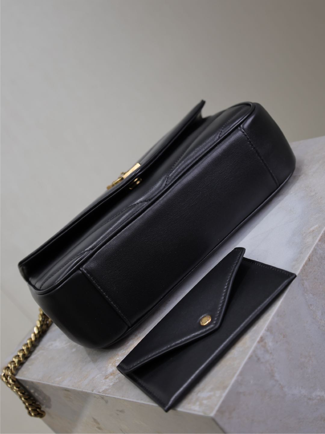 LOULOU SMALL 24 IN BLACK SHEEPSKIN GOLD HARDWARE