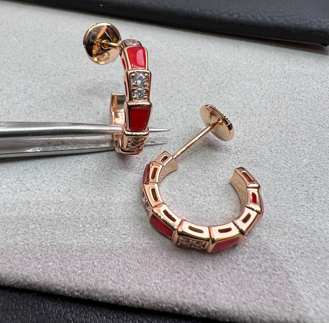 [Clover Jewelry]SERPENTI CARNELIAN PINK GOLD EARRINGS