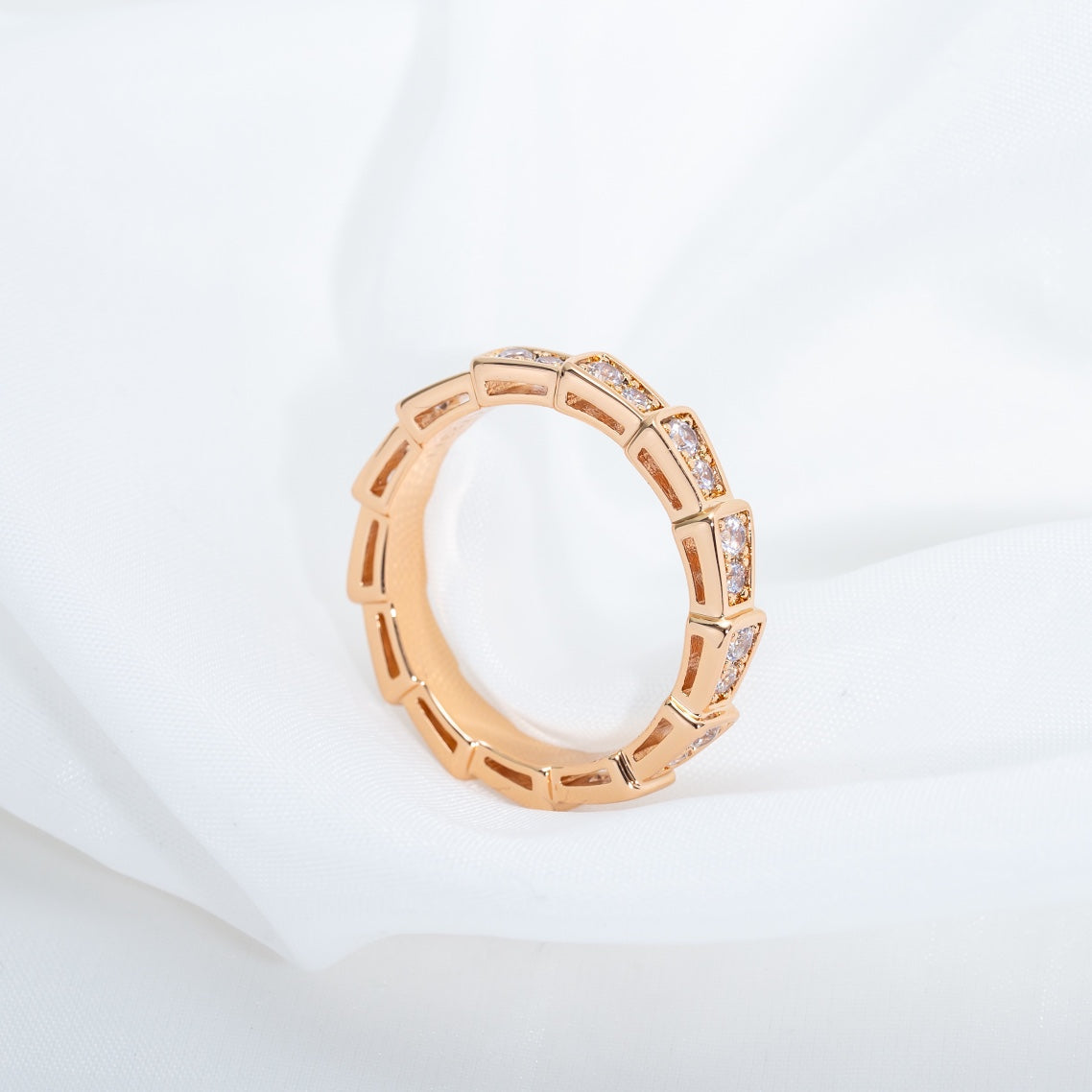 [Clover Jewelry]SERPENTI RING PINK GOLD DIAMOND PAVED 3MM