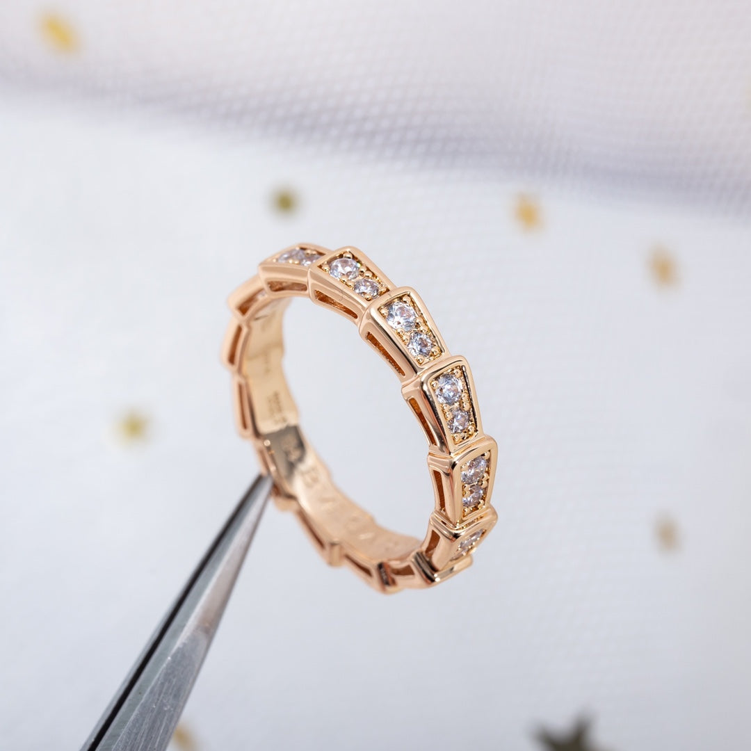 [Clover Jewelry]SERPENTI RING PINK GOLD DIAMOND PAVED 3MM