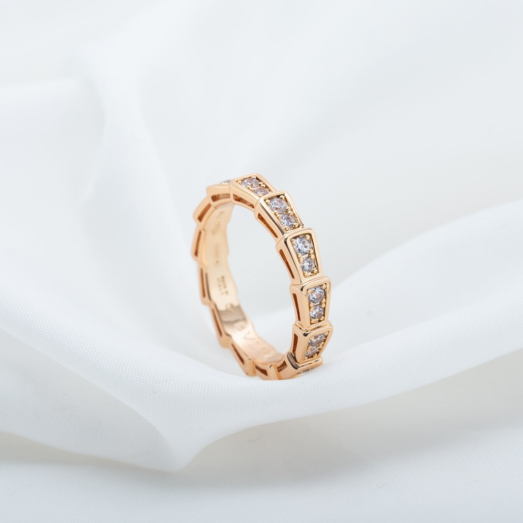 [Clover Jewelry]SERPENTI RING PINK GOLD DIAMOND PAVED 3MM