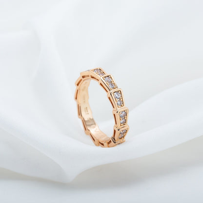 [Clover Jewelry]SERPENTI RING PINK GOLD DIAMOND PAVED 3MM