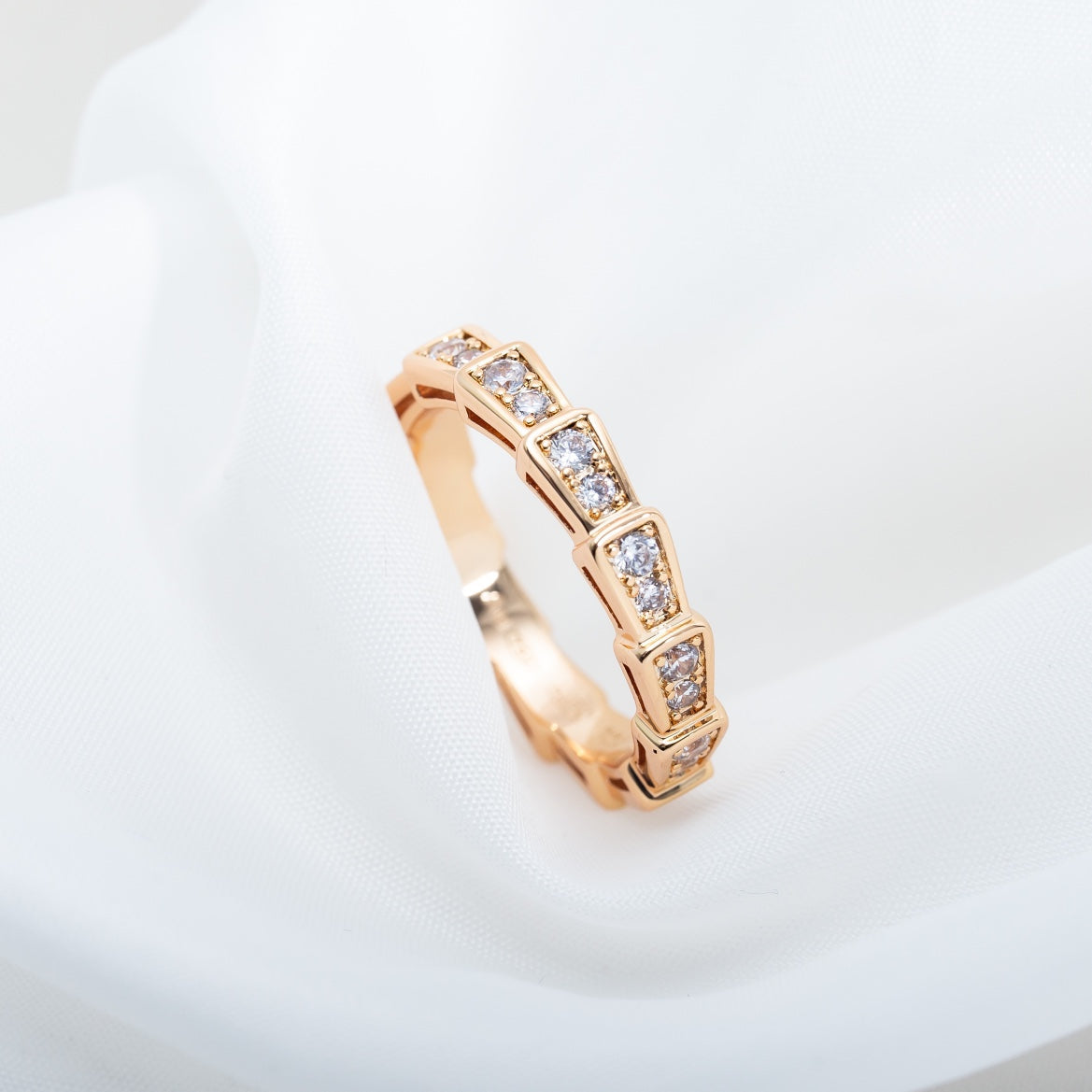 [Clover Jewelry]SERPENTI RING PINK GOLD DIAMOND PAVED 3MM
