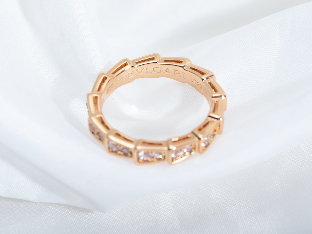 [Clover Jewelry]SERPENTI RING PINK GOLD DIAMOND PAVED 3MM