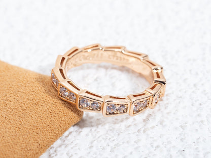 [Clover Jewelry]SERPENTI RING PINK GOLD DIAMOND PAVED 3MM