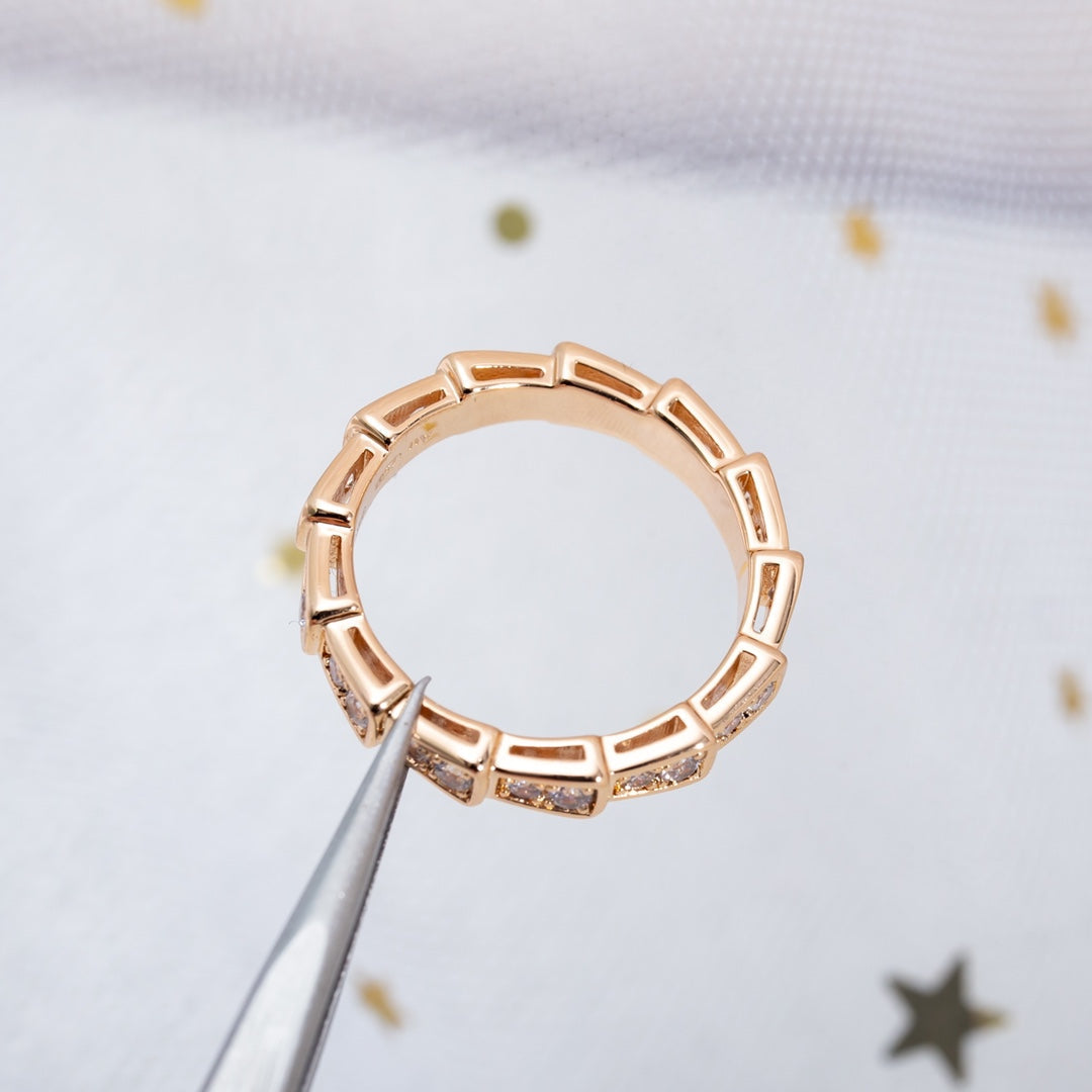 [Clover Jewelry]SERPENTI RING PINK GOLD DIAMOND PAVED 3MM