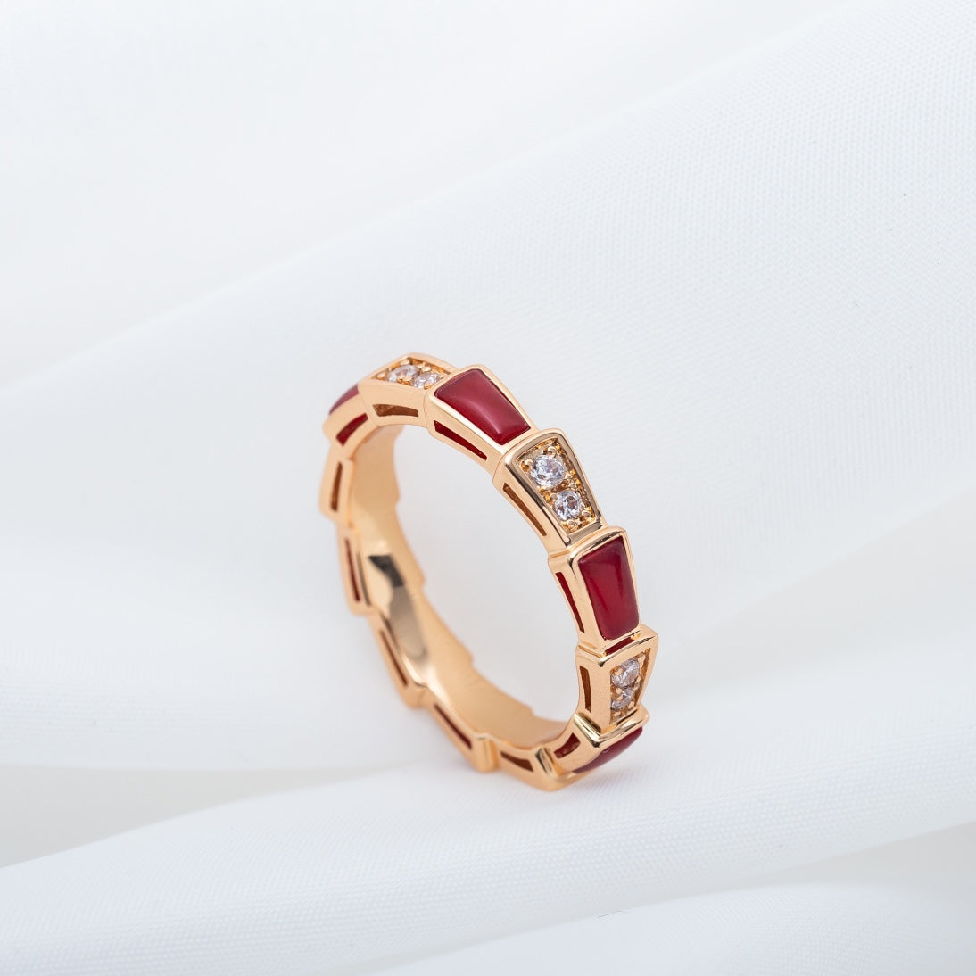 [Clover Jewelry]SERPENTI RING PINK GOLD CARNELIAN DIAMOND 3MM