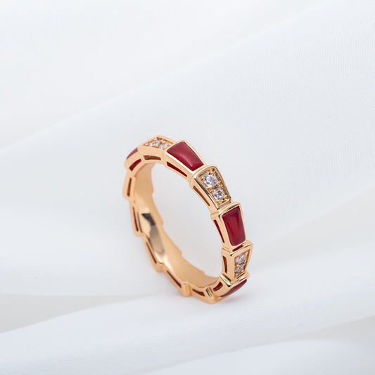 [Clover Jewelry]SERPENTI RING PINK GOLD CARNELIAN DIAMOND 3MM
