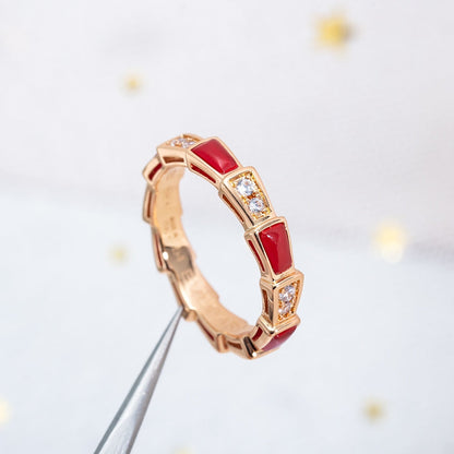 [Clover Jewelry]SERPENTI RING PINK GOLD CARNELIAN DIAMOND 3MM