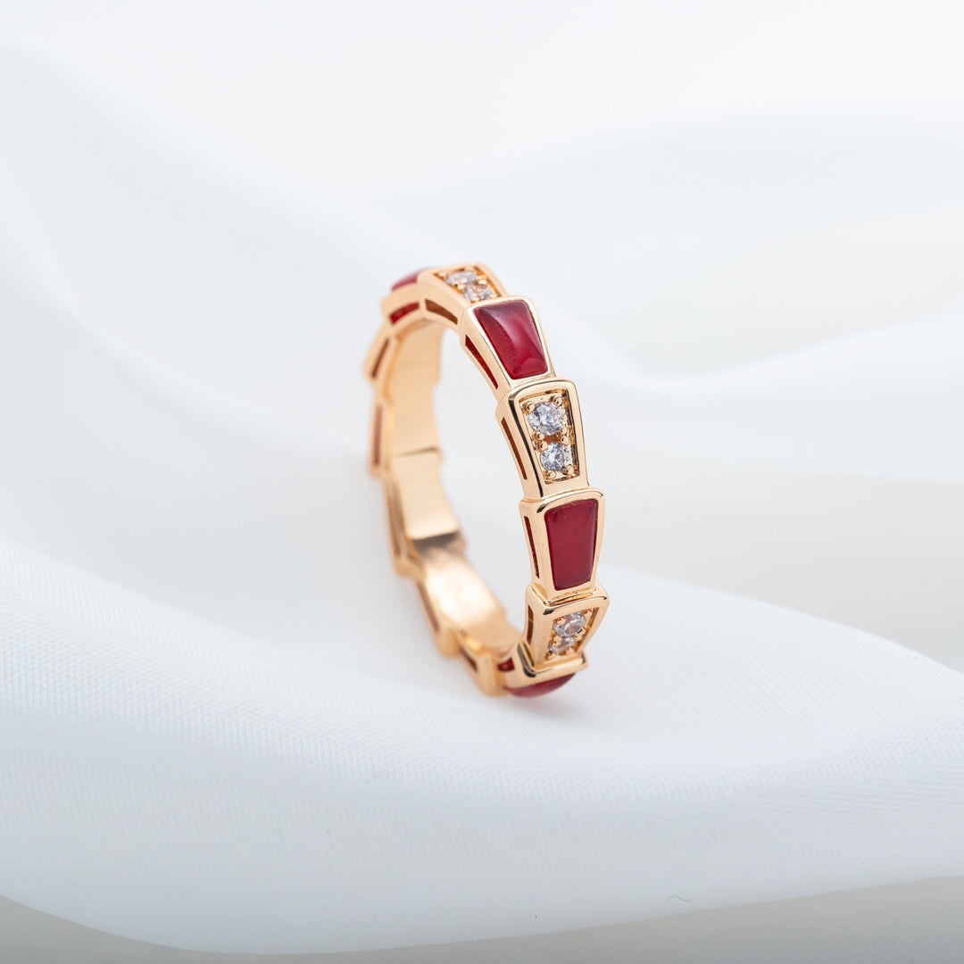 [Clover Jewelry]SERPENTI RING PINK GOLD CARNELIAN DIAMOND 3MM