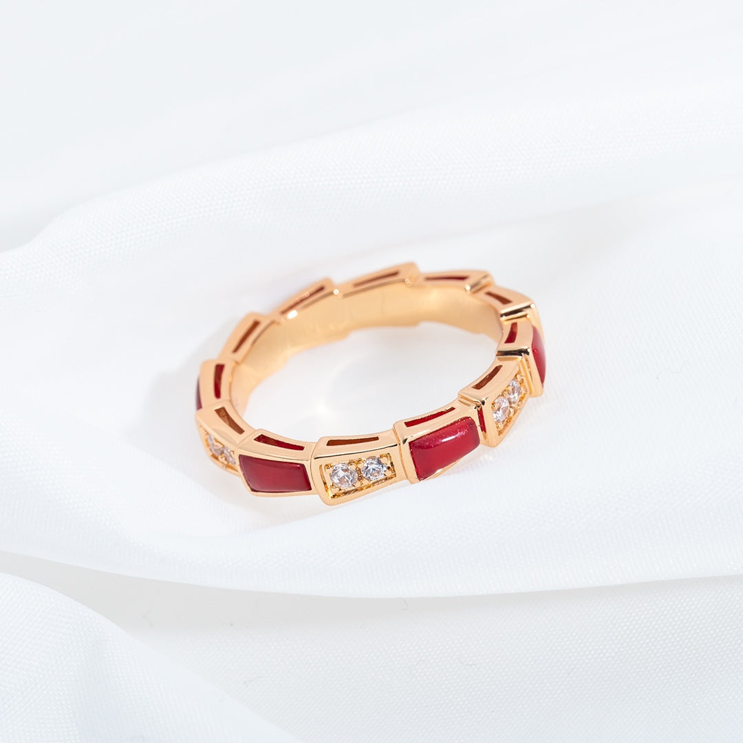[Clover Jewelry]SERPENTI RING PINK GOLD CARNELIAN DIAMOND 3MM