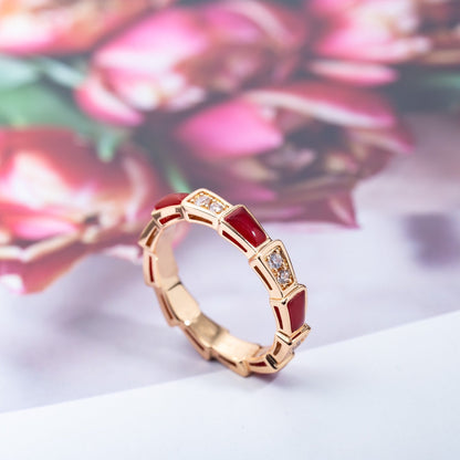 [Clover Jewelry]SERPENTI RING PINK GOLD CARNELIAN DIAMOND 3MM