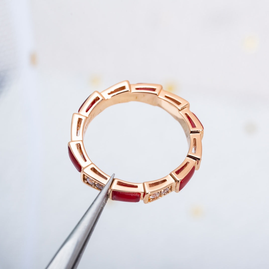 [Clover Jewelry]SERPENTI RING PINK GOLD CARNELIAN DIAMOND 3MM