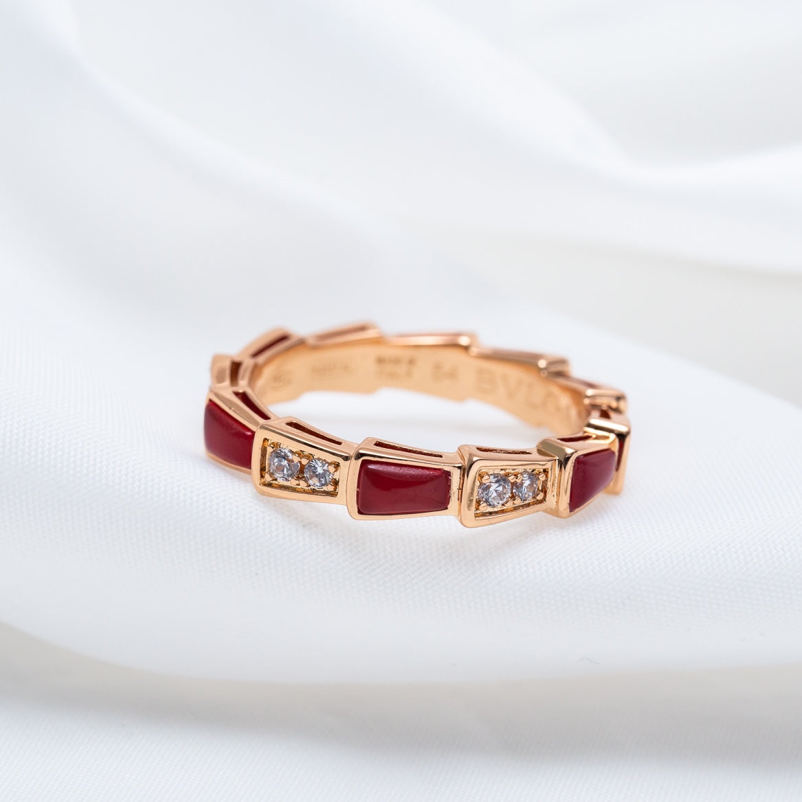 [Clover Jewelry]SERPENTI RING PINK GOLD CARNELIAN DIAMOND 3MM