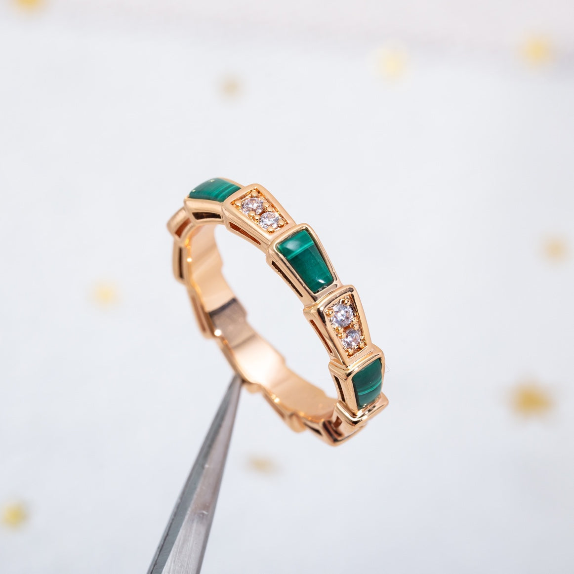 [Clover Jewelry]SERPENTI RING PINK GOLD MALACHITE DIAMOND 3MM