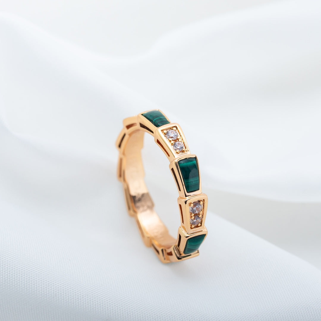 [Clover Jewelry]SERPENTI RING PINK GOLD MALACHITE DIAMOND 3MM