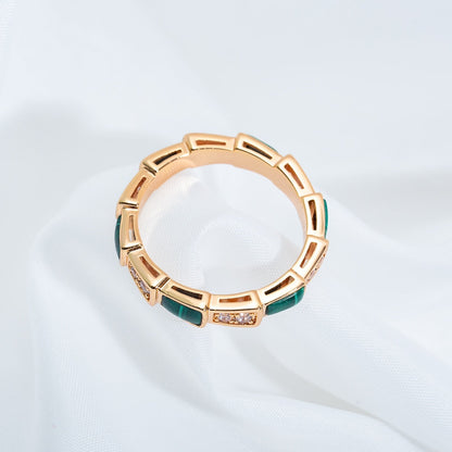 [Clover Jewelry]SERPENTI RING PINK GOLD MALACHITE DIAMOND 3MM