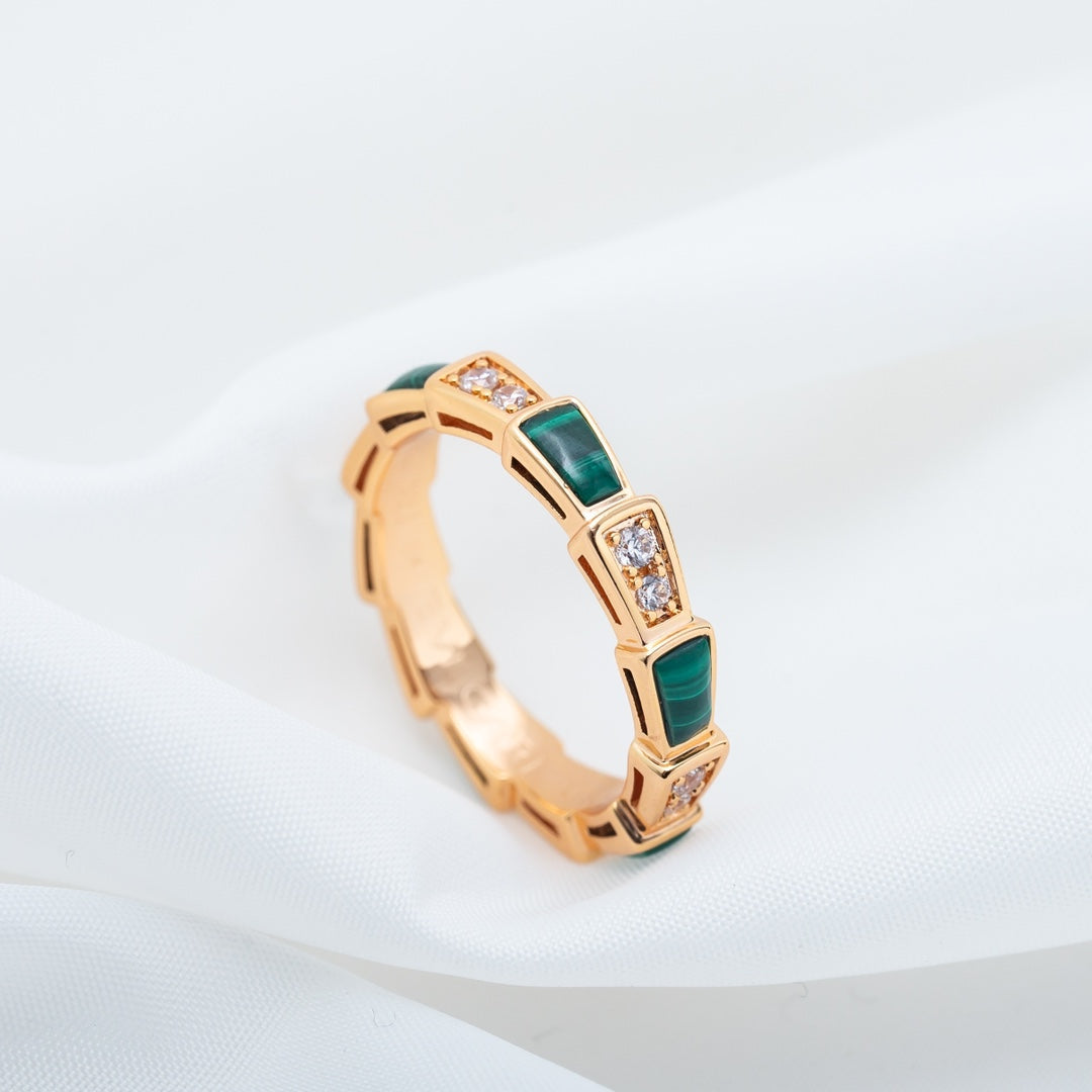 [Clover Jewelry]SERPENTI RING PINK GOLD MALACHITE DIAMOND 3MM