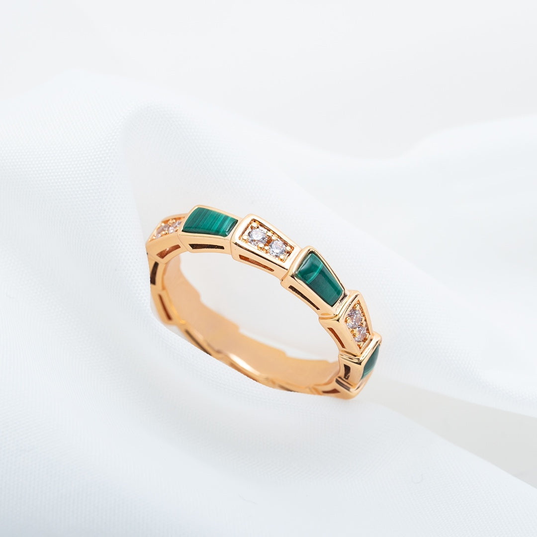 [Clover Jewelry]SERPENTI RING PINK GOLD MALACHITE DIAMOND 3MM