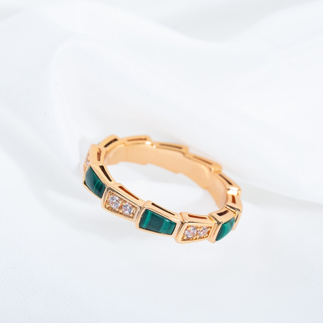 [Clover Jewelry]SERPENTI RING PINK GOLD MALACHITE DIAMOND 3MM
