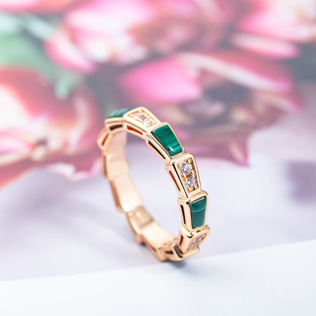 [Clover Jewelry]SERPENTI RING PINK GOLD MALACHITE DIAMOND 3MM