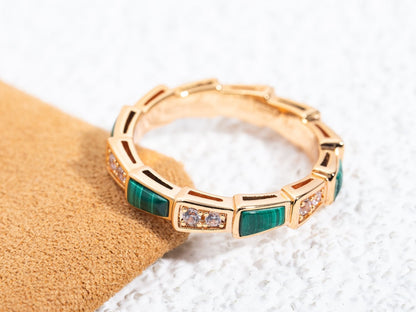 [Clover Jewelry]SERPENTI RING PINK GOLD MALACHITE DIAMOND 3MM