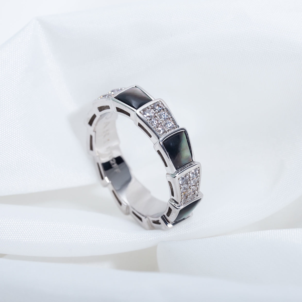 [Clover Jewelry]SERPENTI RING SILVER DIAMOND BLACK MOP 4MM