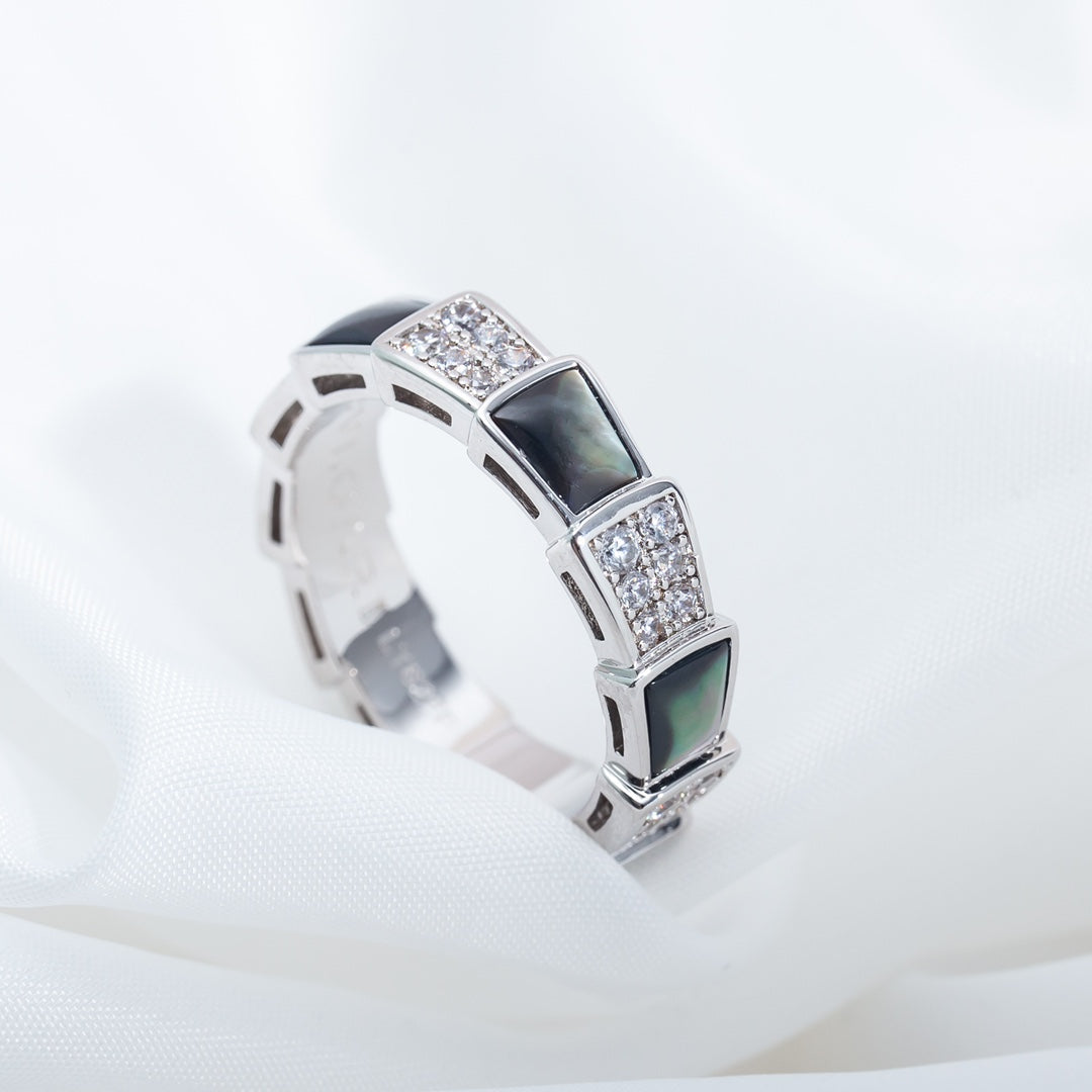 [Clover Jewelry]SERPENTI RING SILVER DIAMOND BLACK MOP 4MM