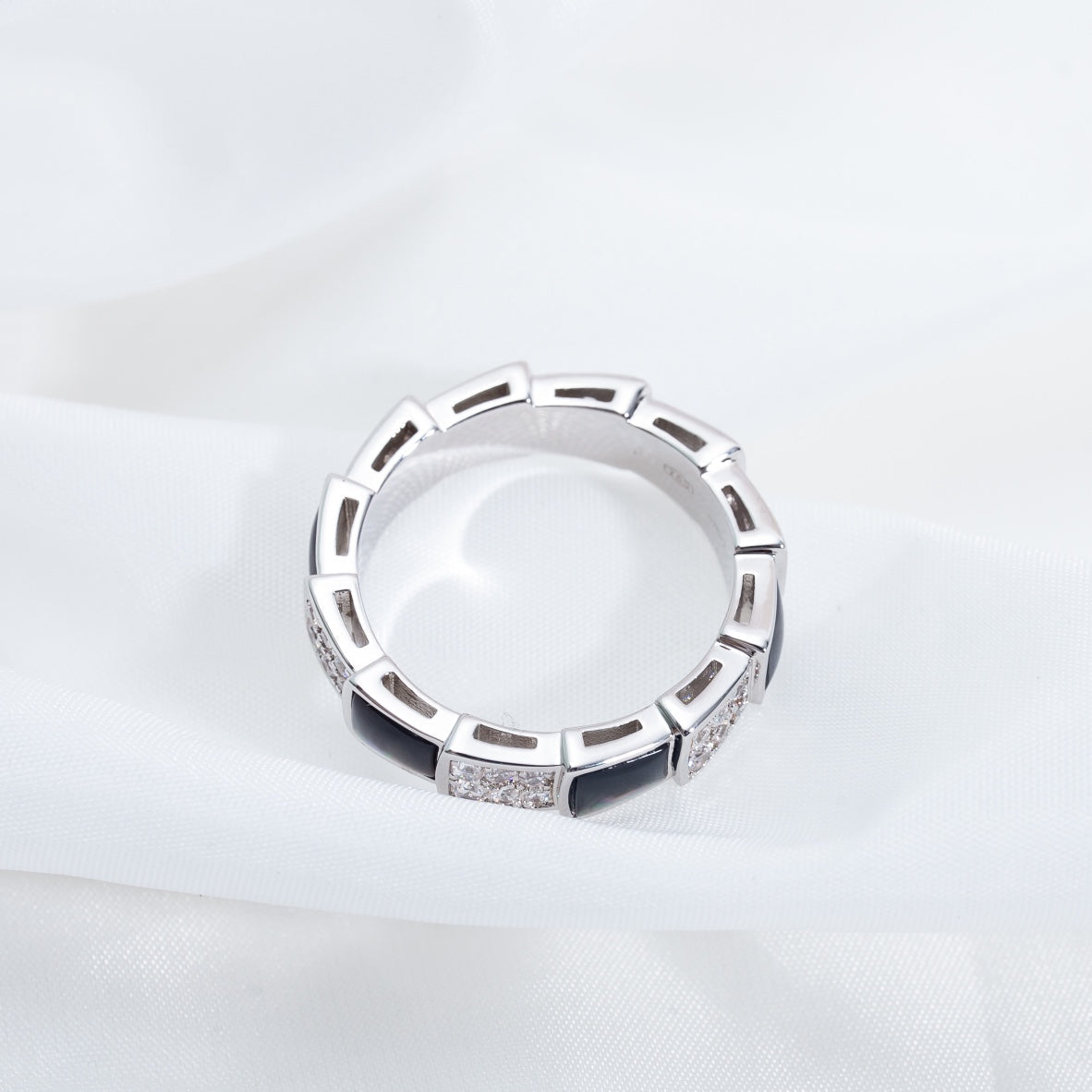 [Clover Jewelry]SERPENTI RING SILVER DIAMOND BLACK MOP 4MM