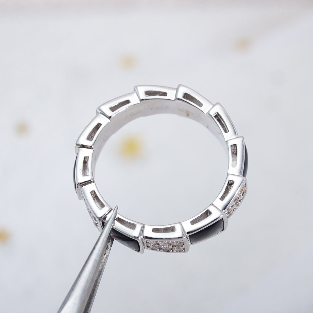 [Clover Jewelry]SERPENTI RING SILVER DIAMOND BLACK MOP 4MM