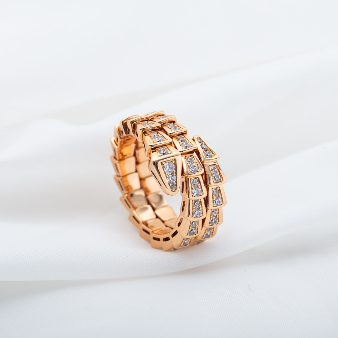 [Clover Jewelry]SERPENTI RING PINK GOLD DIAMOND DOUBLE ROW