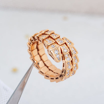 [Clover Jewelry]SERPENTI RING PINK GOLD DIAMOND DOUBLE ROW