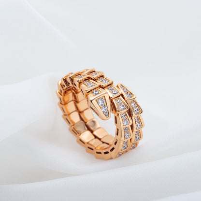 [Clover Jewelry]SERPENTI RING PINK GOLD DIAMOND DOUBLE ROW