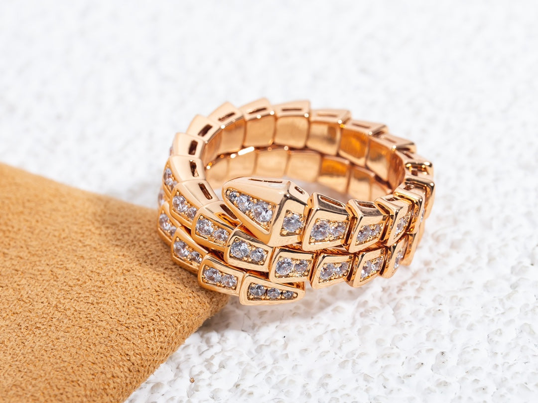 [Clover Jewelry]SERPENTI RING PINK GOLD DIAMOND DOUBLE ROW
