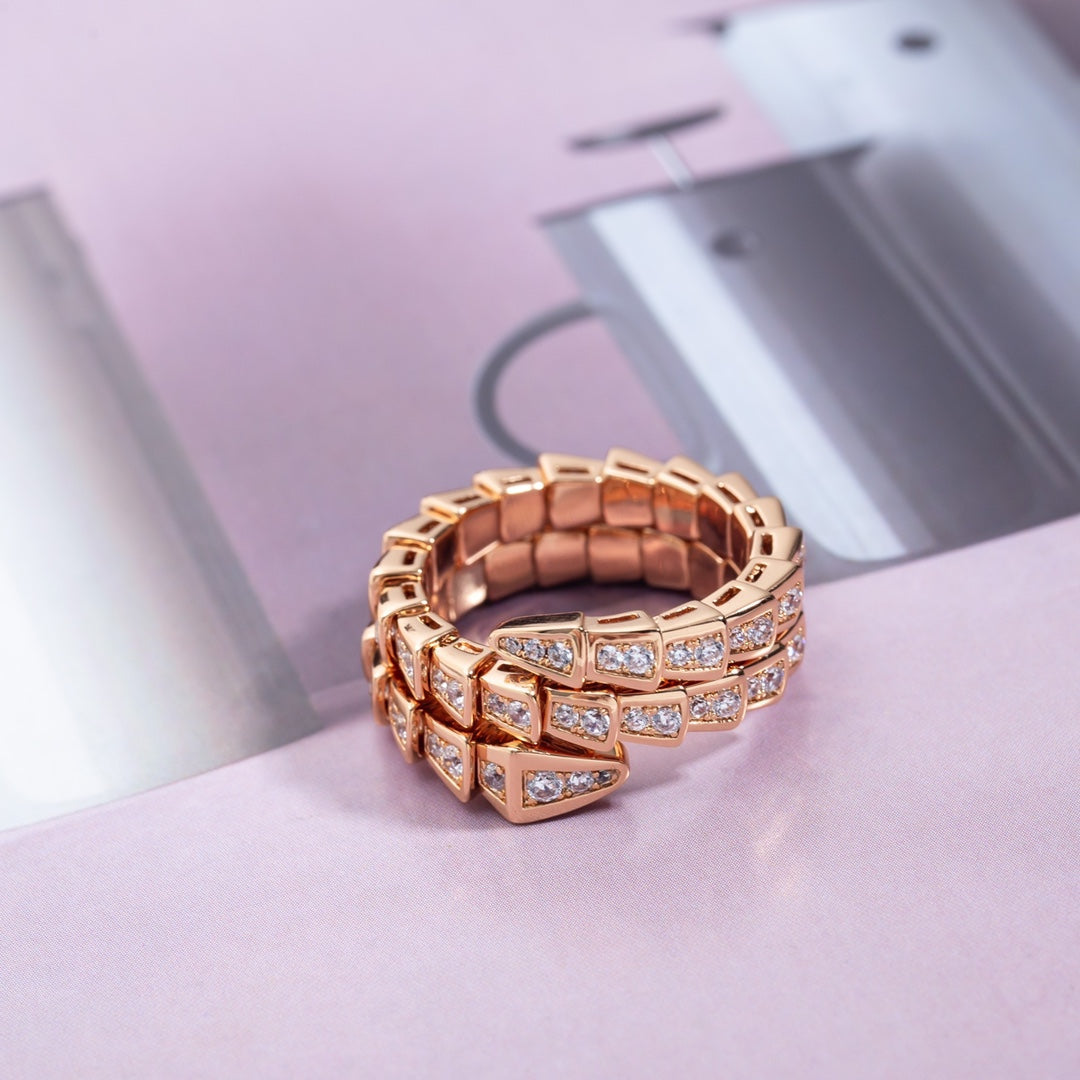 [Clover Jewelry]SERPENTI RING PINK GOLD DIAMOND DOUBLE ROW