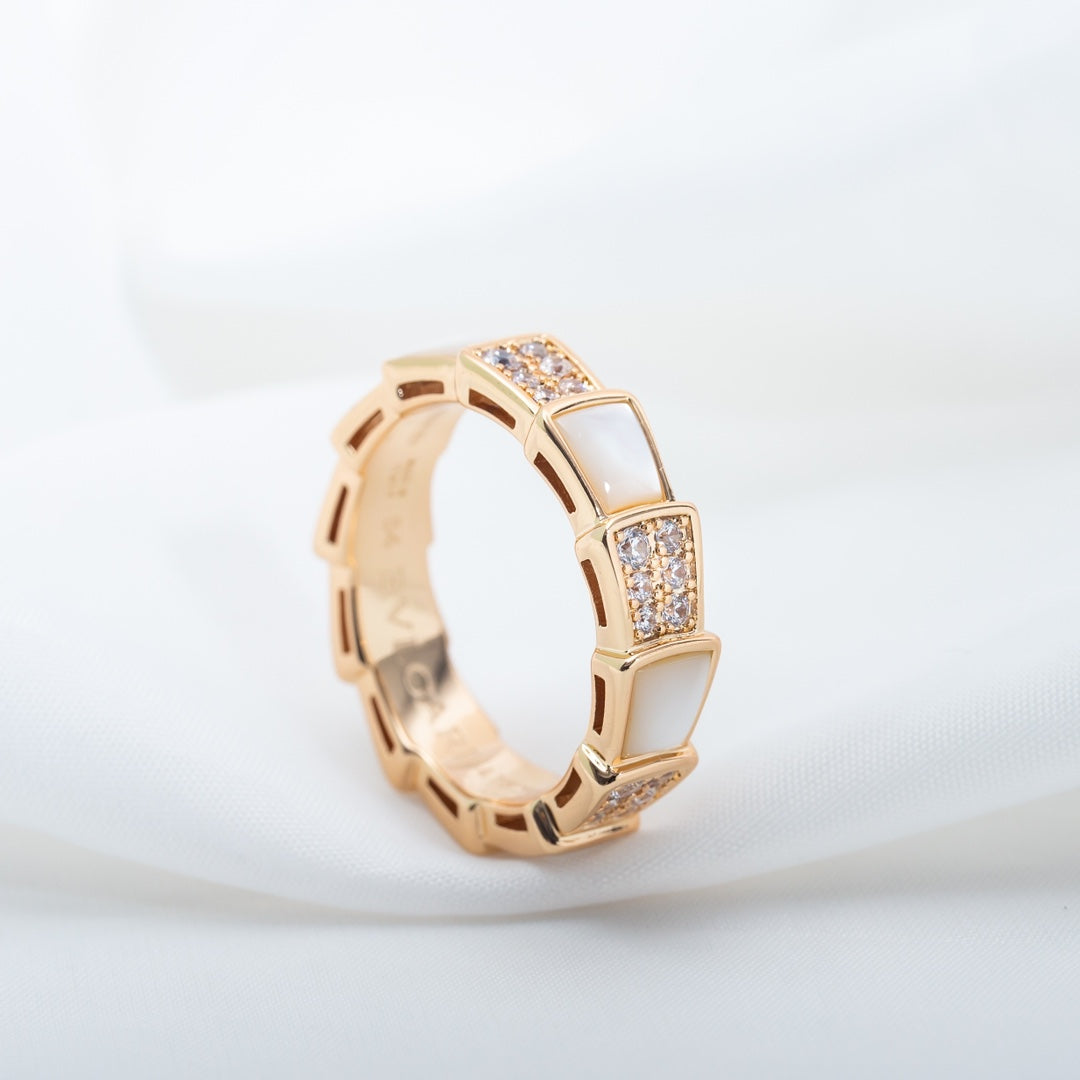 [Clover Jewelry]SERPENTI RING PINK GOLD MOP DIAMOND PAVED 4MM