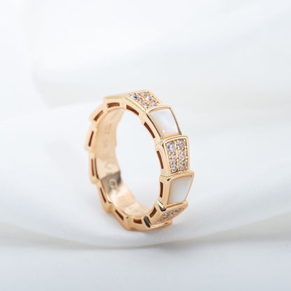 [Clover Jewelry]SERPENTI RING PINK GOLD MOP DIAMOND PAVED 4MM