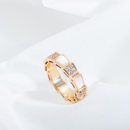 [Clover Jewelry]SERPENTI RING PINK GOLD MOP DIAMOND PAVED 4MM