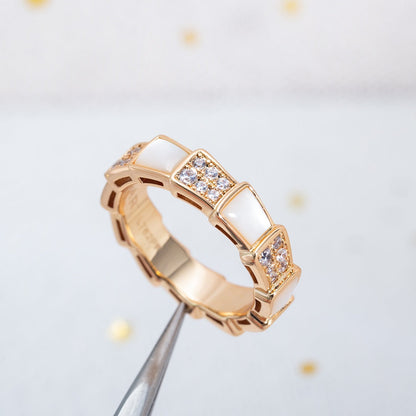 [Clover Jewelry]SERPENTI RING PINK GOLD MOP DIAMOND PAVED 4MM