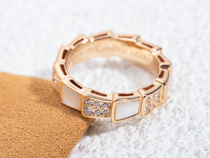 [Clover Jewelry]SERPENTI RING PINK GOLD MOP DIAMOND PAVED 4MM