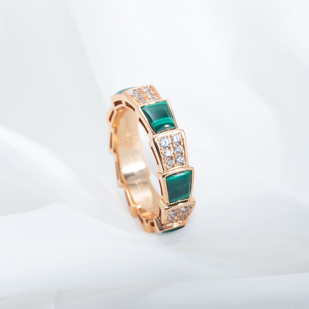 [Clover Jewelry]SERPENTI RING PINK GOLD MALACHITE DIAMOND PAVED 4MM
