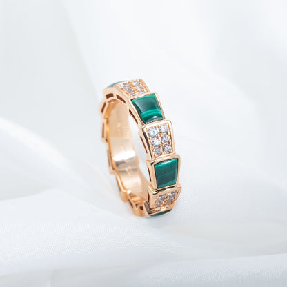 [Clover Jewelry]SERPENTI RING PINK GOLD MALACHITE DIAMOND PAVED 4MM