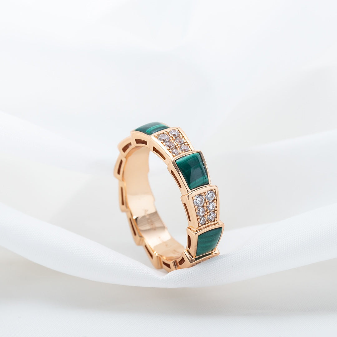 [Clover Jewelry]SERPENTI RING PINK GOLD MALACHITE DIAMOND PAVED 4MM