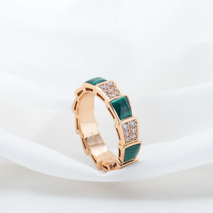 [Clover Jewelry]SERPENTI RING PINK GOLD MALACHITE DIAMOND PAVED 4MM