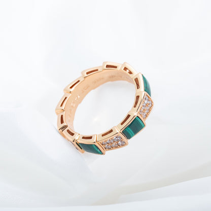 [Clover Jewelry]SERPENTI RING PINK GOLD MALACHITE DIAMOND PAVED 4MM