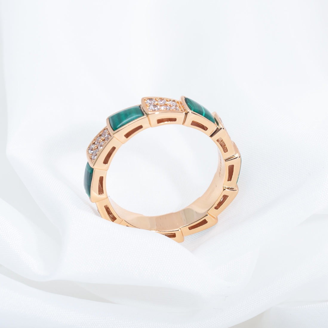 [Clover Jewelry]SERPENTI RING PINK GOLD MALACHITE DIAMOND PAVED 4MM